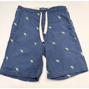 Abercrombie & Fitch All Over Embroidered Moose Print Shorts Mens Small Blue